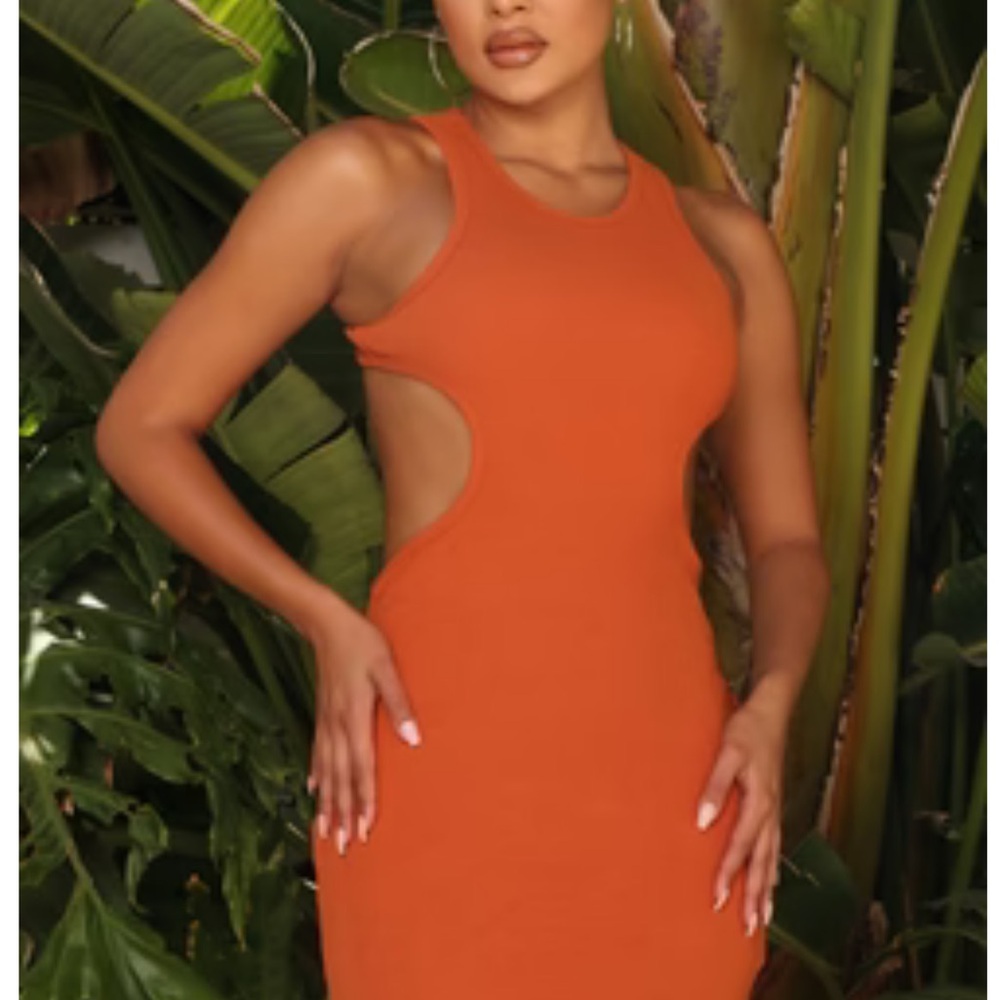 Fashion nova Dominique, open back sculpted mini dress extra large rust color